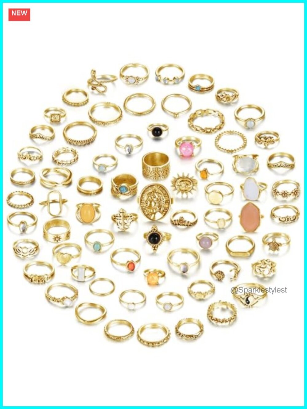 14K Gold Plated Stackable Knuckle Rings Set Crystal Boho 70 Pc